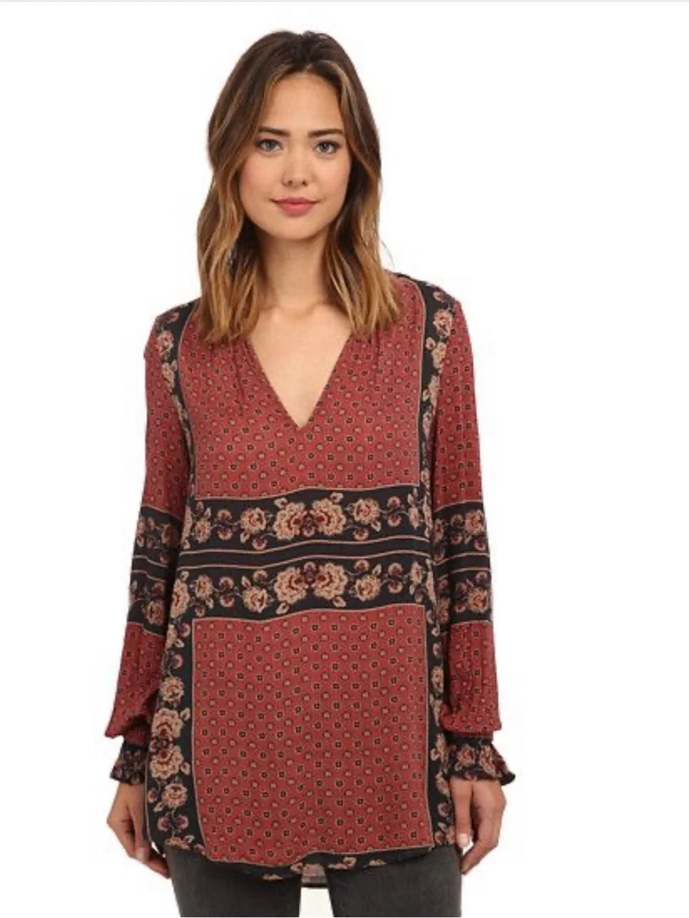 Free People Dobby Changing Times Floral Print V-Neck Blouse Size Large